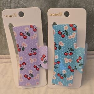 2 Cherry Large Claw Hair Clips - Purple and Blue New